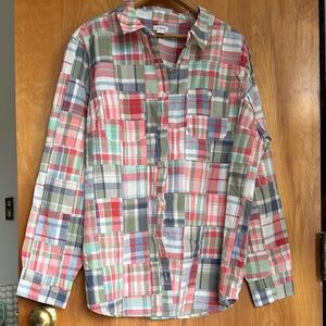 L.L. Bean Mint, Coral, Navy & Olive Patchwork Plaid Shirt